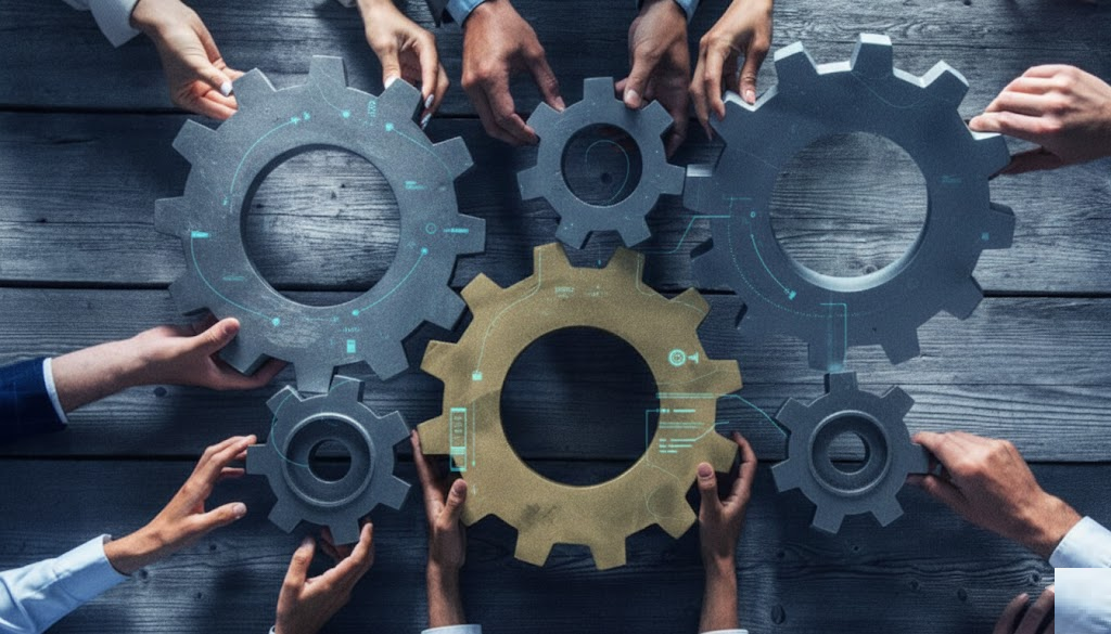 control room with building automation dashboards on multiple screens